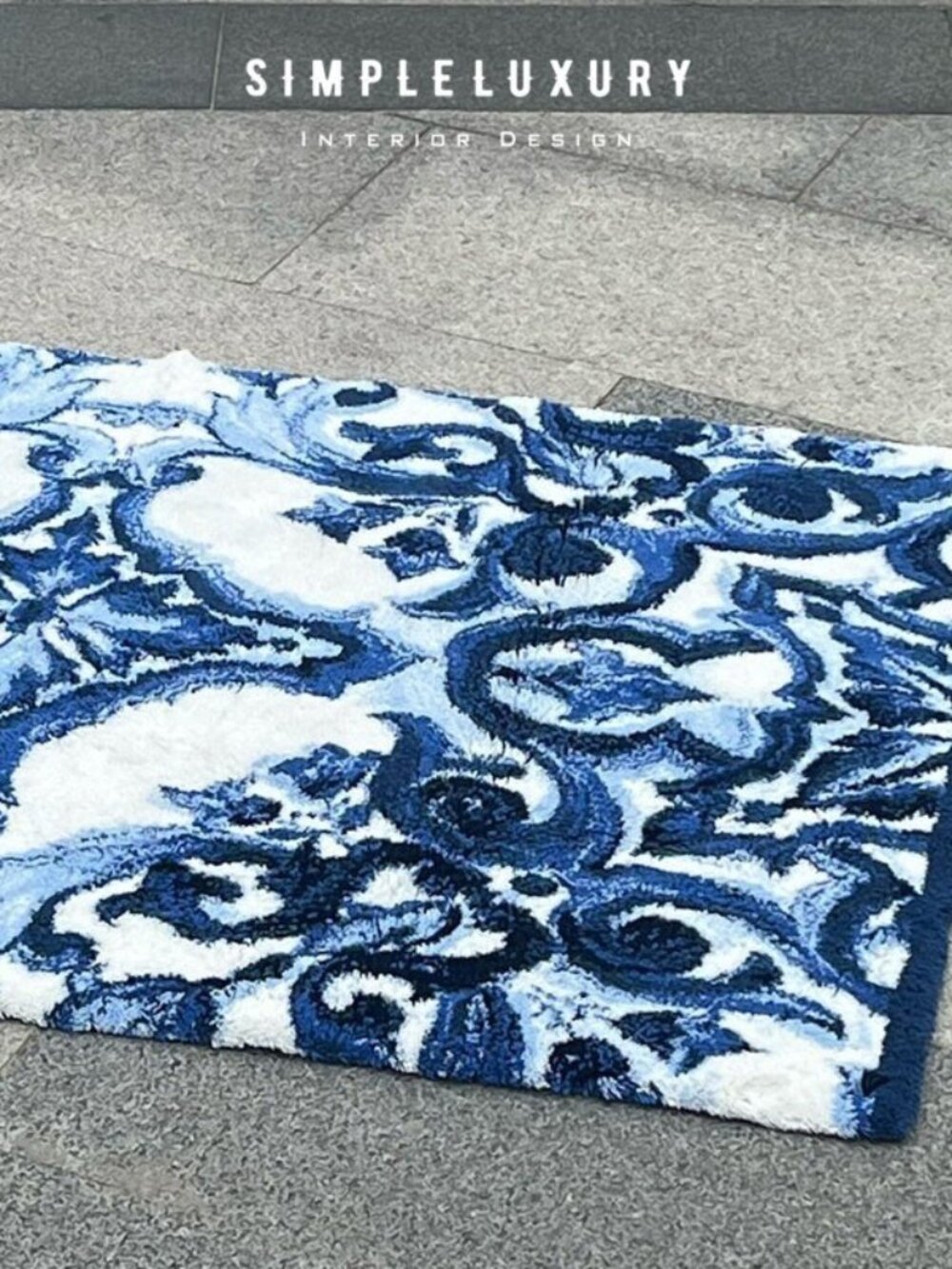 Discontinued Brand New ABYSS & HABIDECOR Blue And White Macao Bath Rug 27"x47"